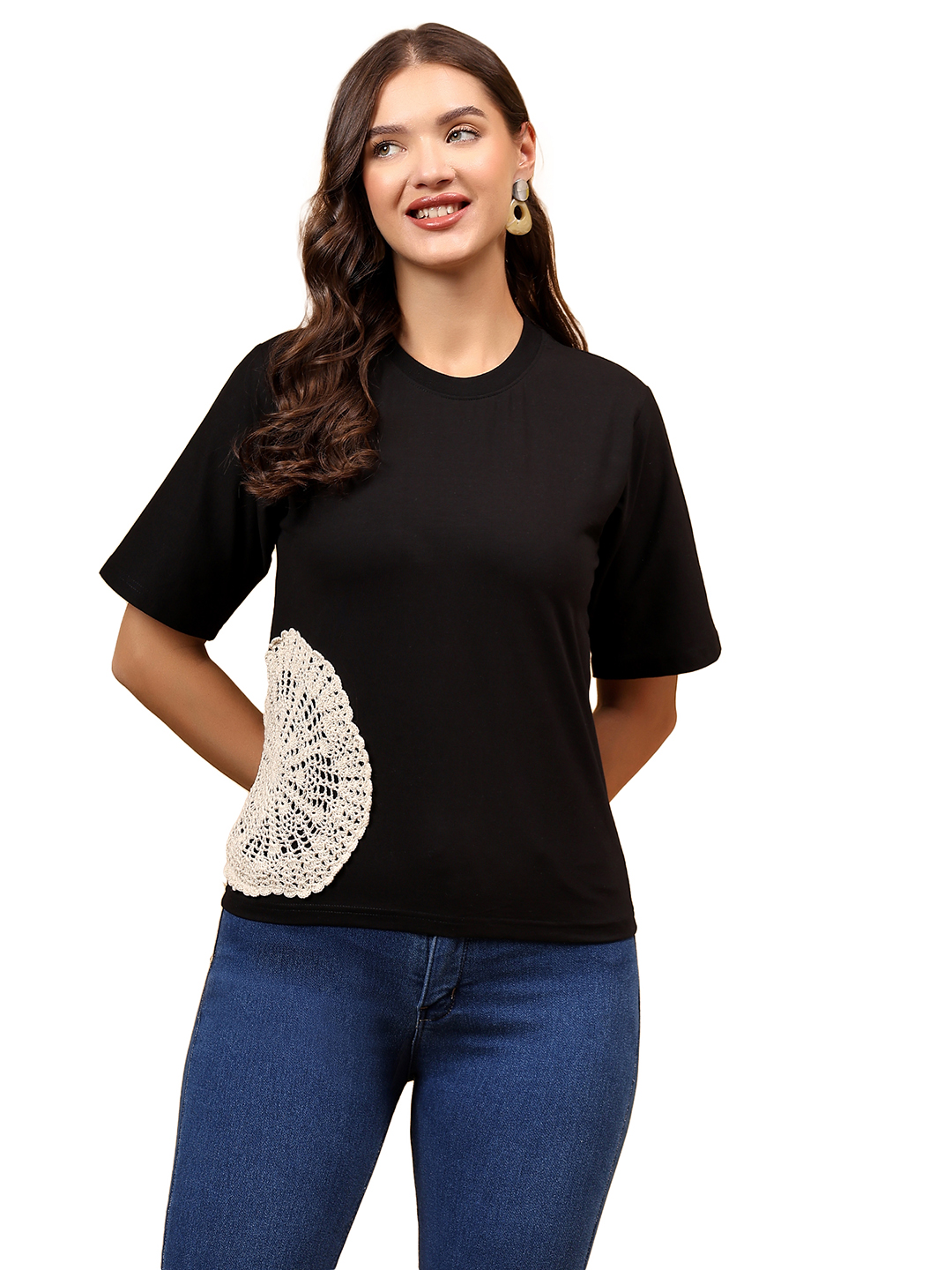 Crochet Patchwork Top - Black