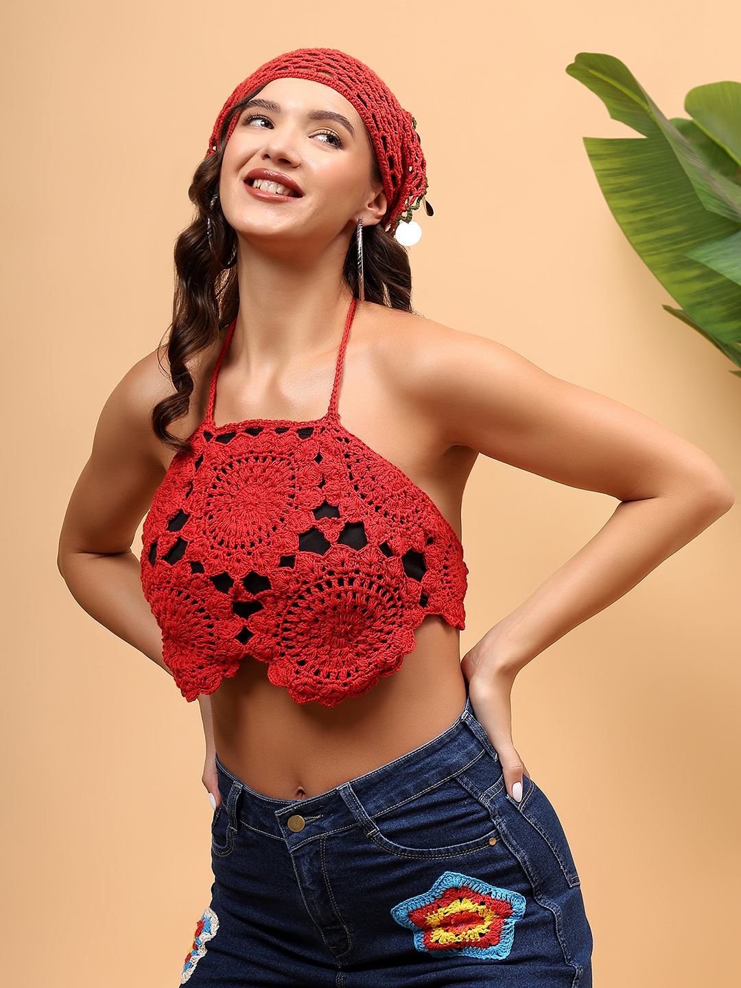 Crochet Cotton Mesh Top - Red