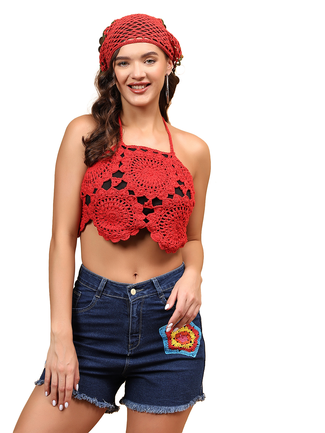 Crochet Cotton Mesh Top - Red