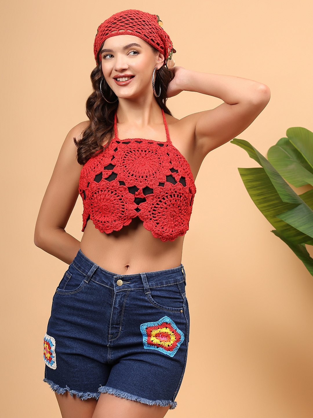 Crochet Cotton Mesh Top - Red