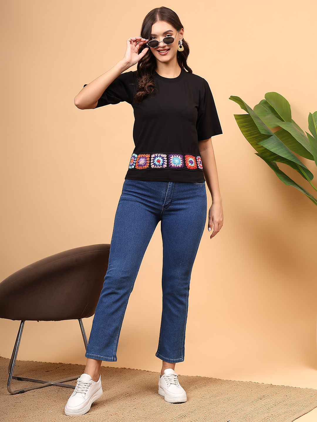 Crochet Patchwork Tshirt - Black