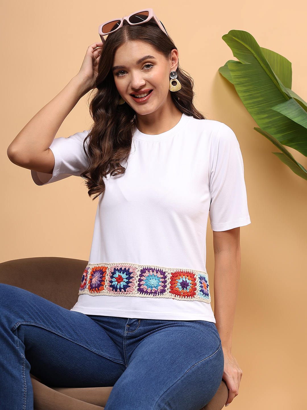 Crochet Patchwork Tshirt - White