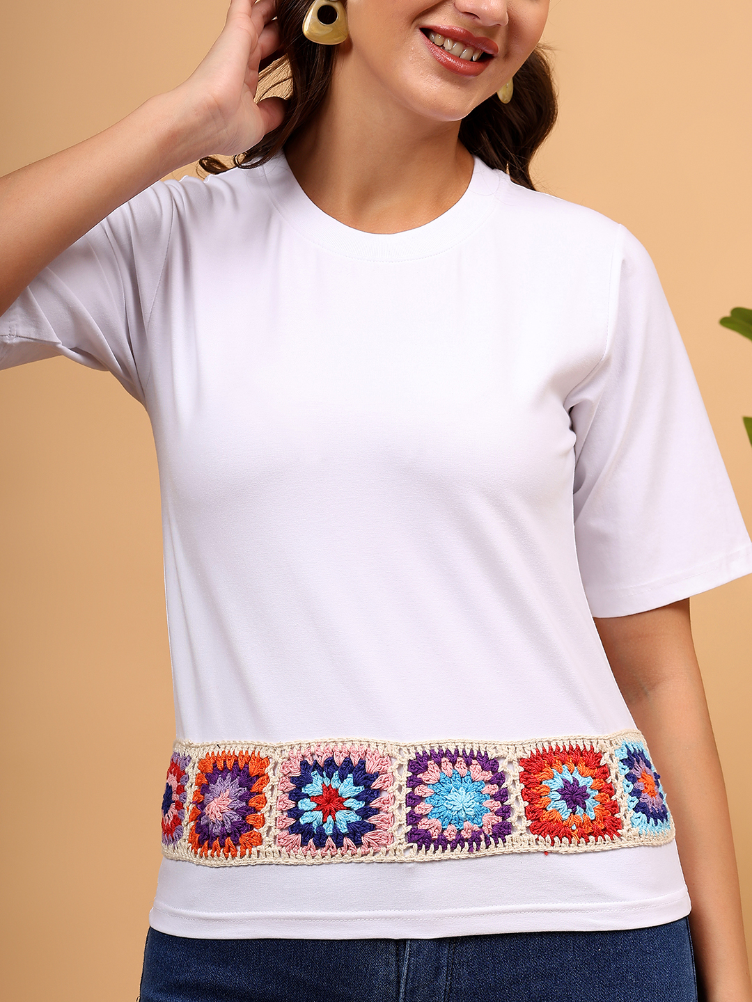 Crochet Patchwork Tshirt - White