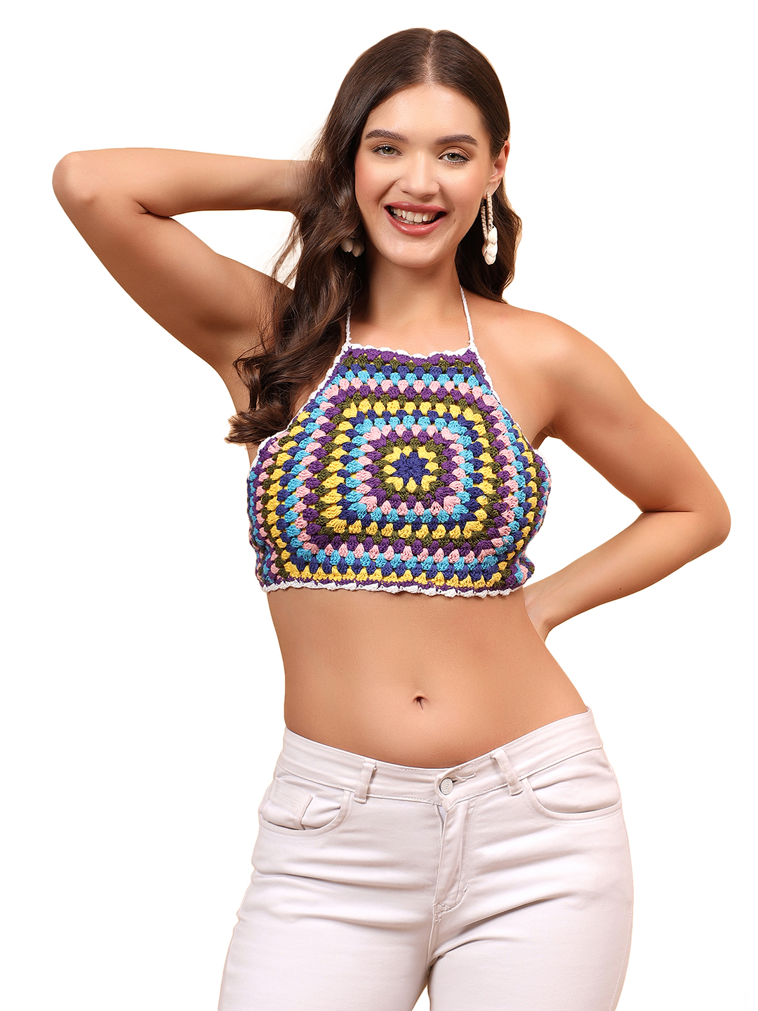 Crochet Granny Square Halterneck Top - Multi