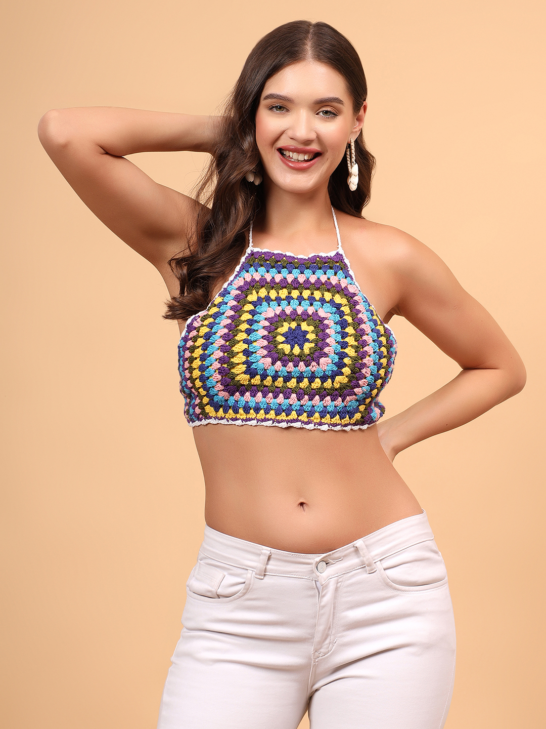 Crochet Granny Square Halterneck Top - Multi