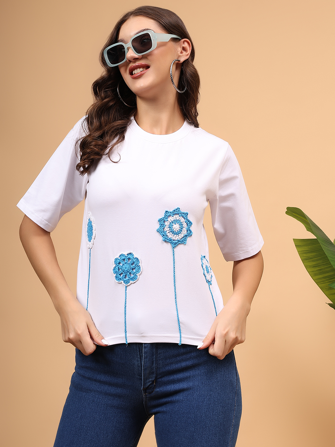 Crochet Floral Tshirt - White