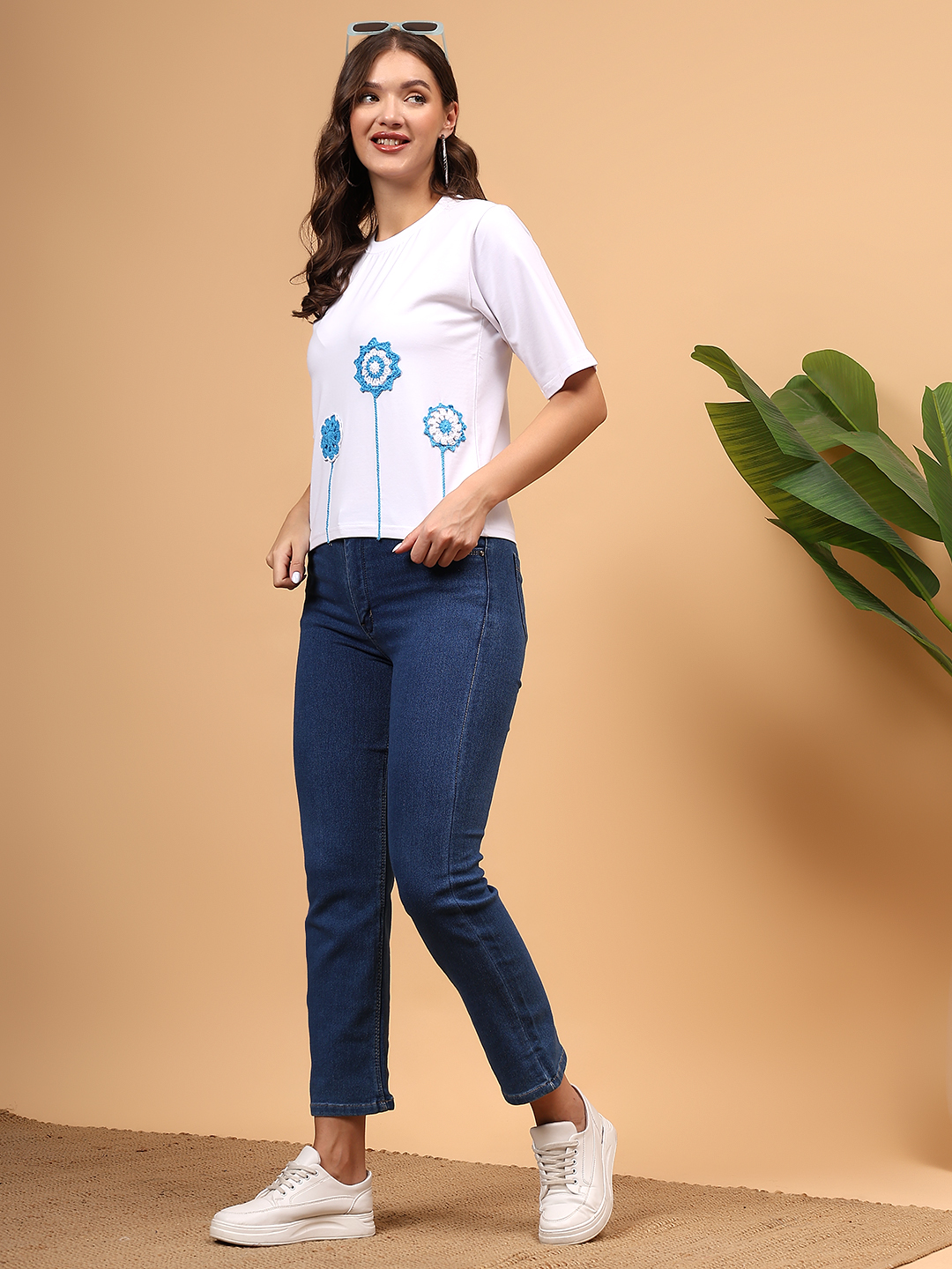 Crochet Floral Tshirt - White