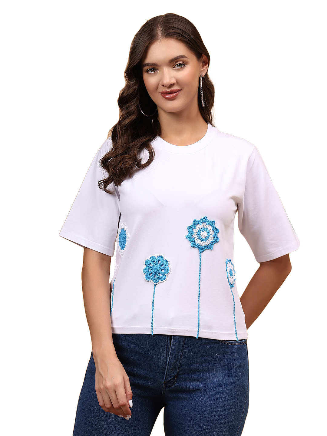 Crochet Floral Tshirt - White