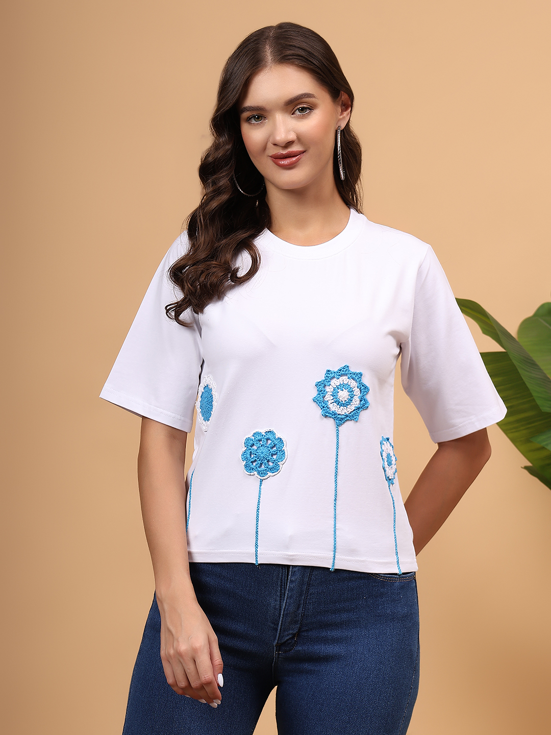 Crochet Floral Tshirt - White