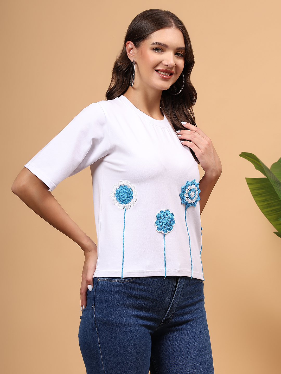 Crochet Floral Tshirt - White