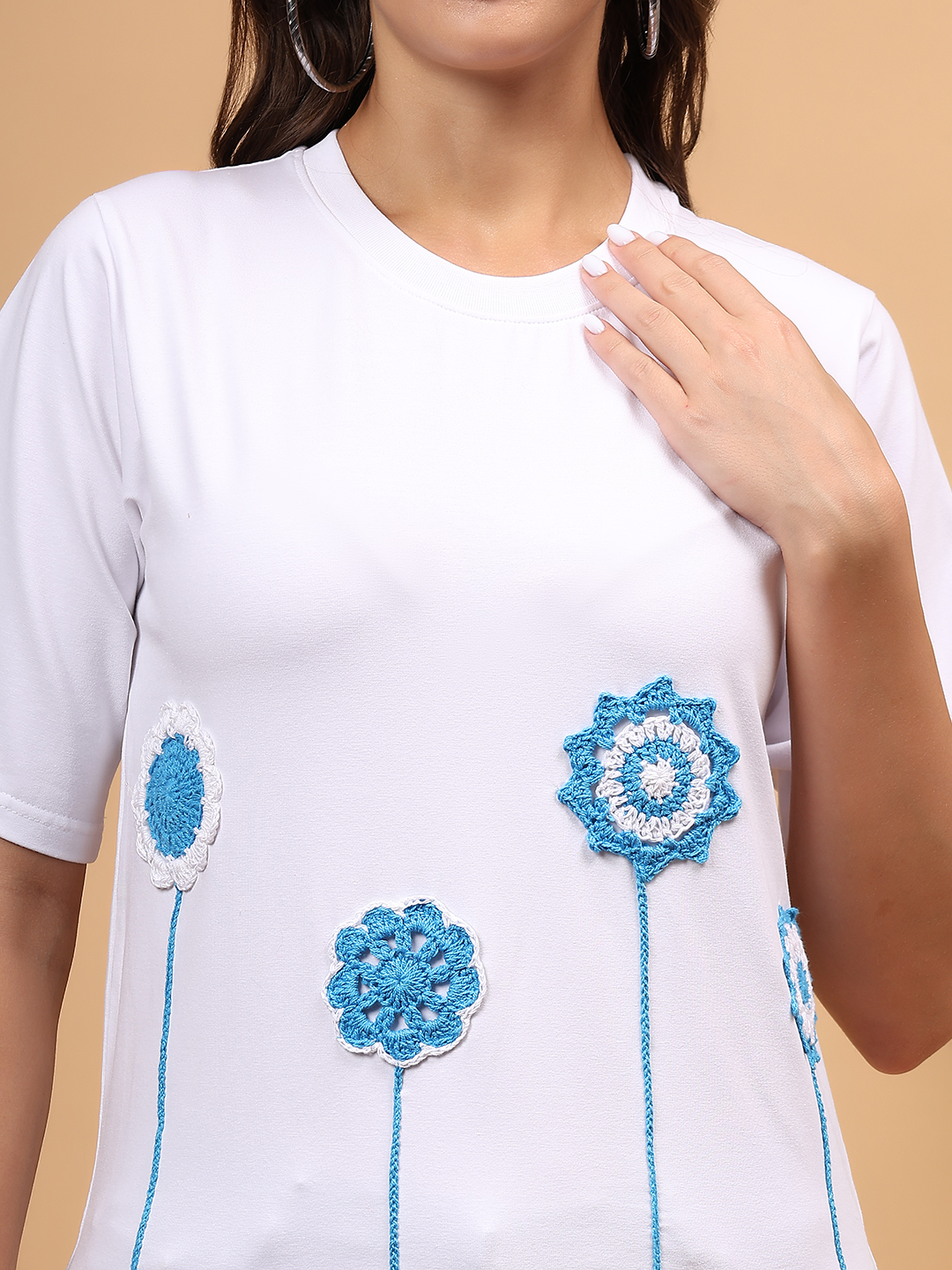 Crochet Floral Tshirt - White