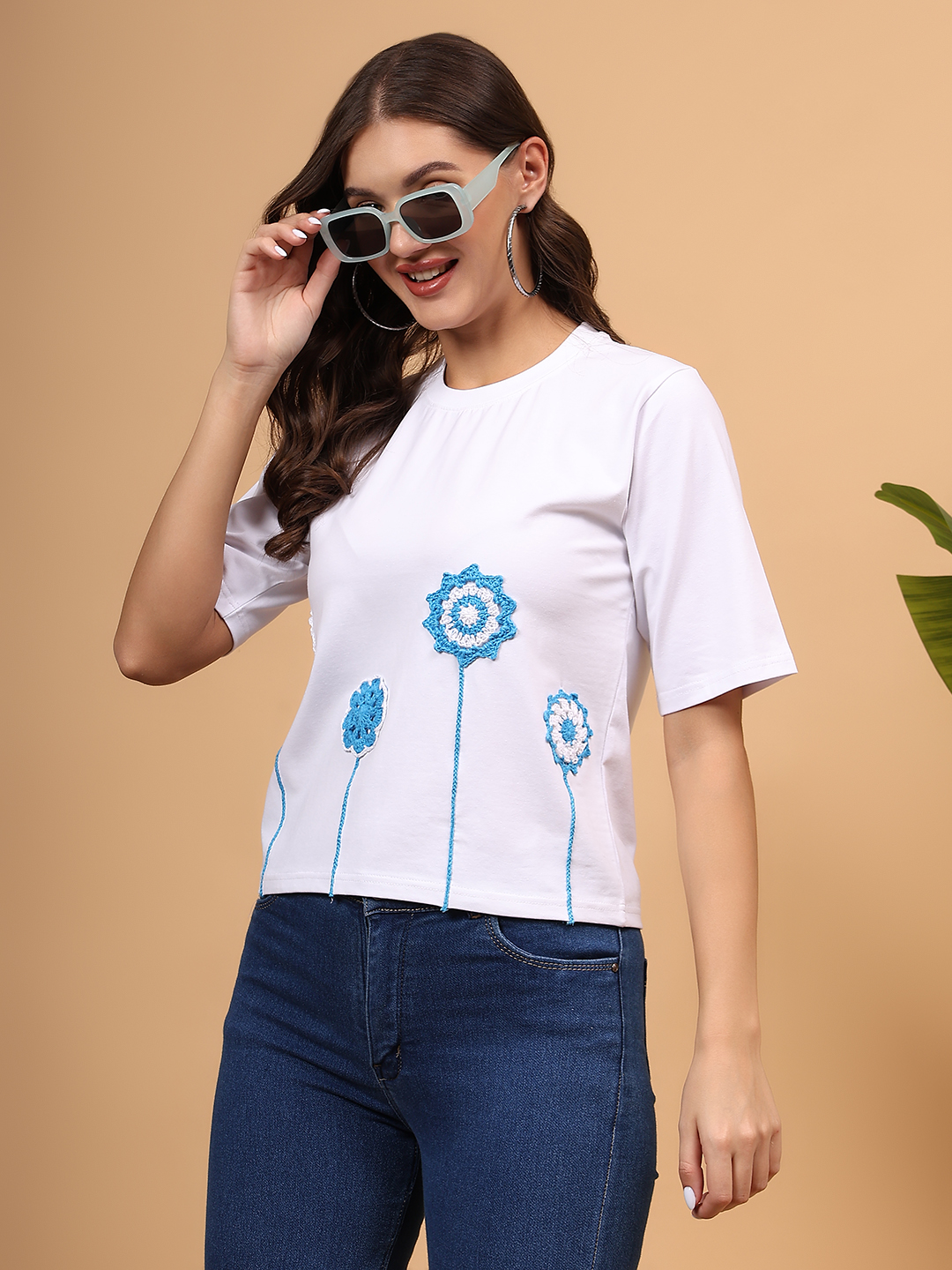 Crochet Floral Tshirt - White