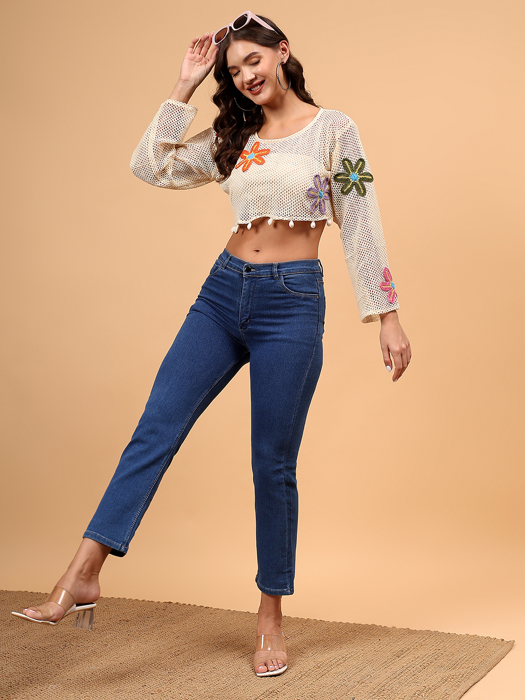 Crochet Floral Coverup Beachwear Top - Off white