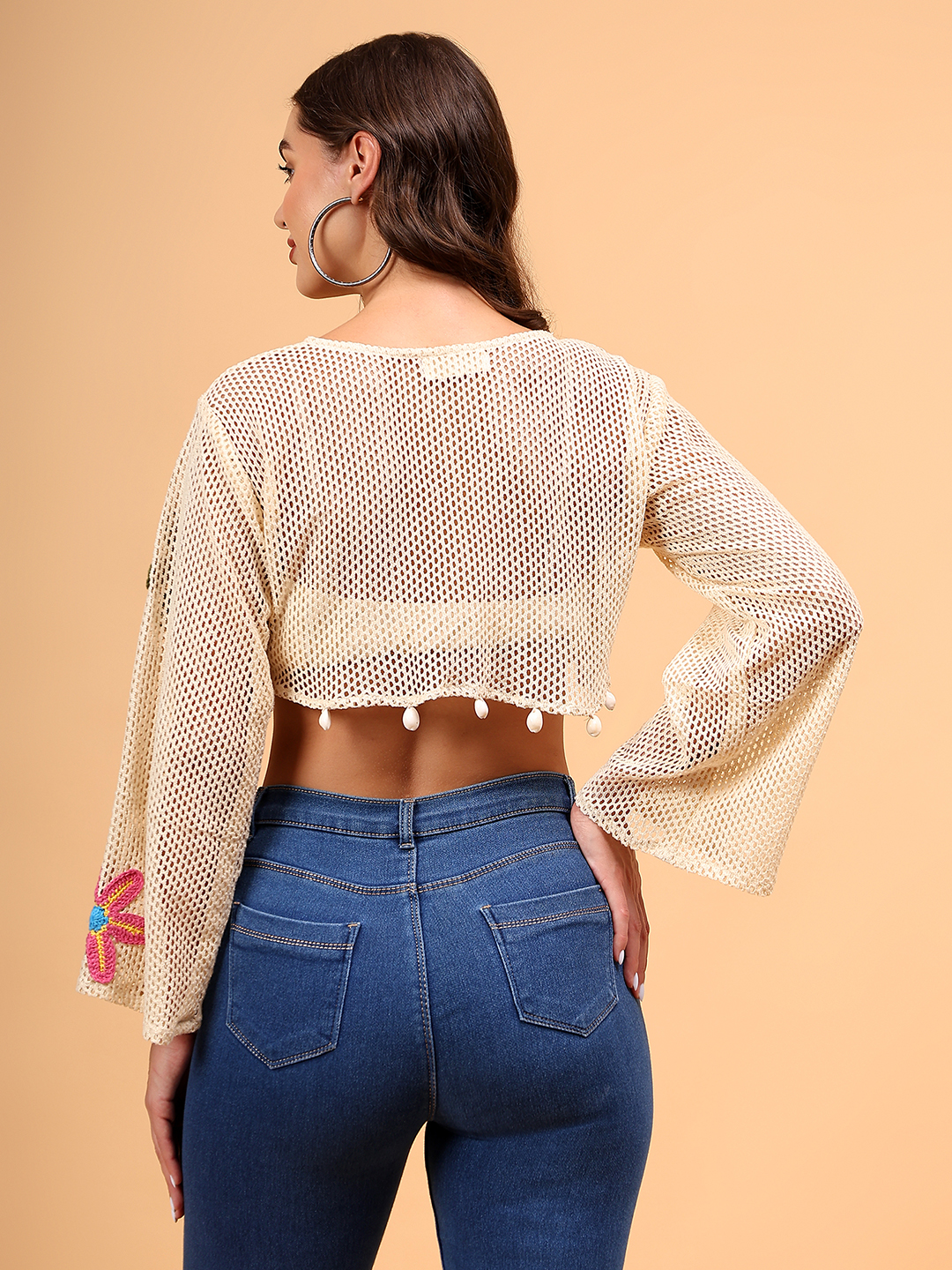 Crochet Floral Coverup Beachwear Top - Off white