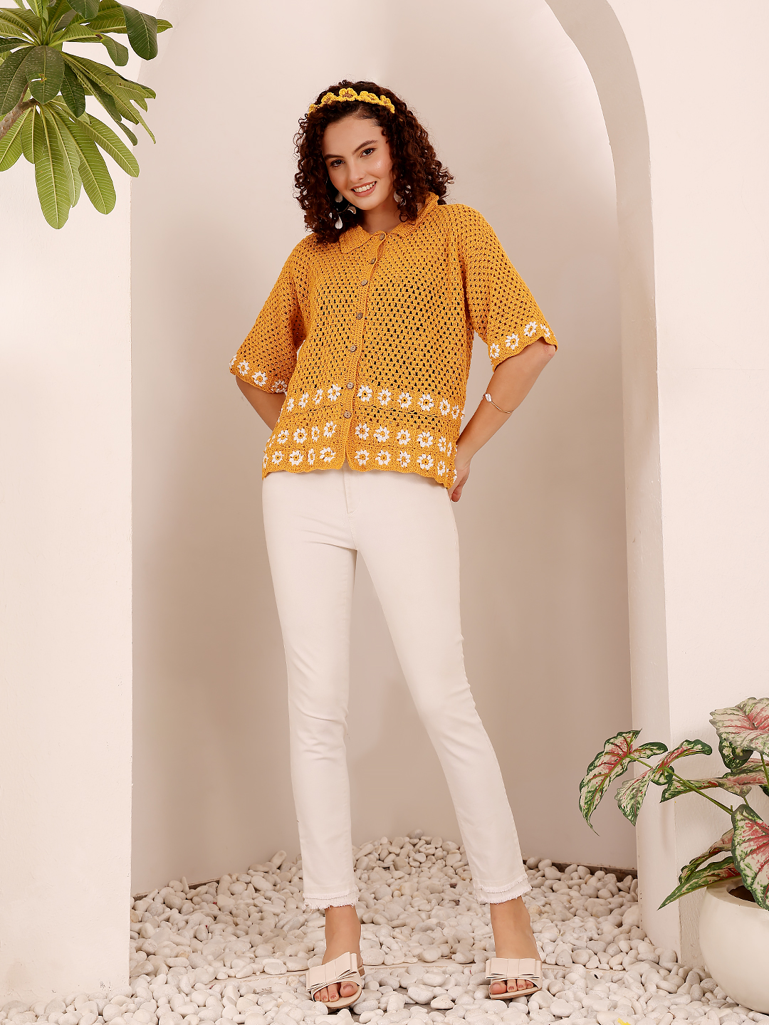 Daisy Crochet Shirt with Collar Detail