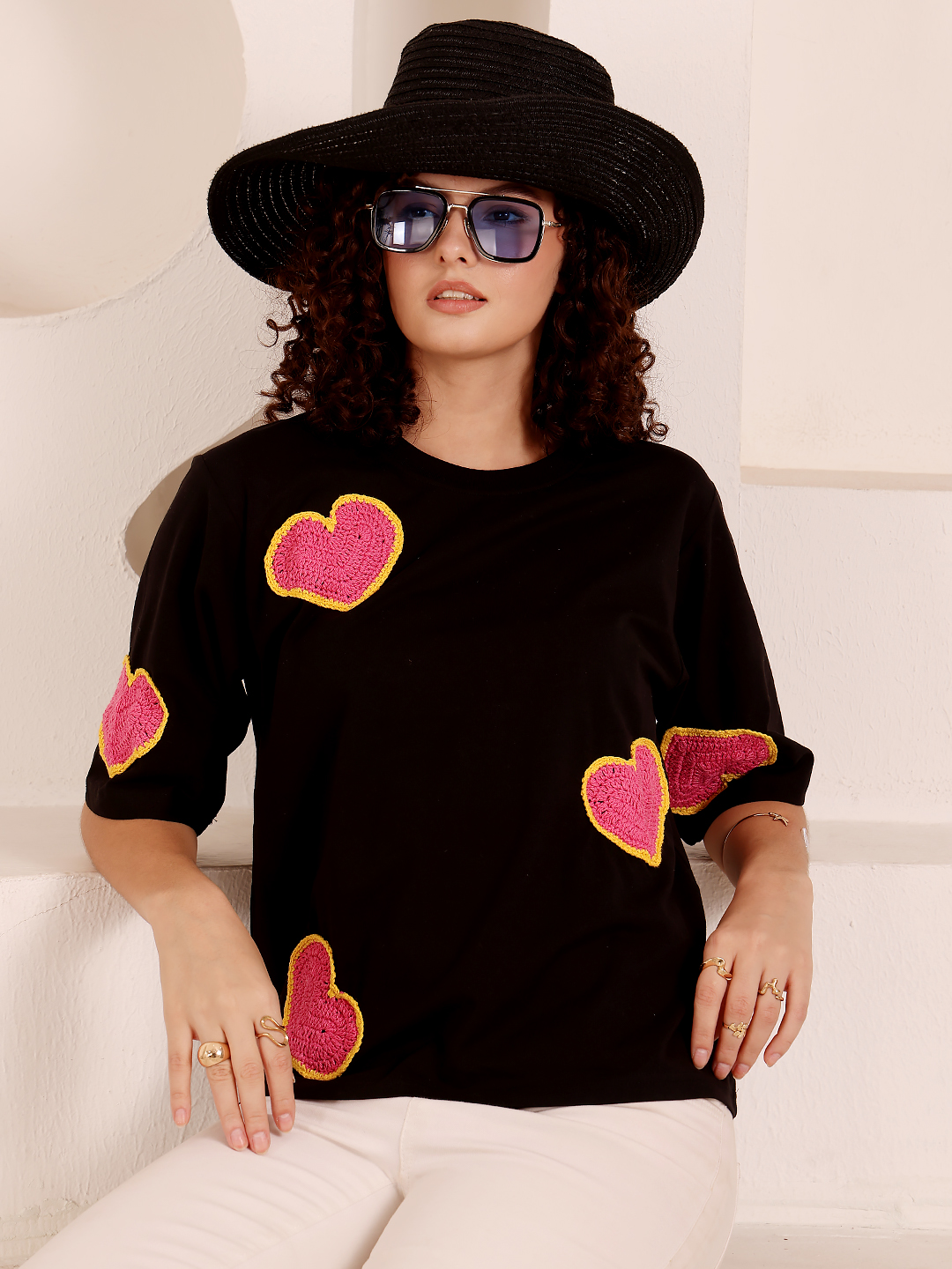 Crochet Heart Appliques Top