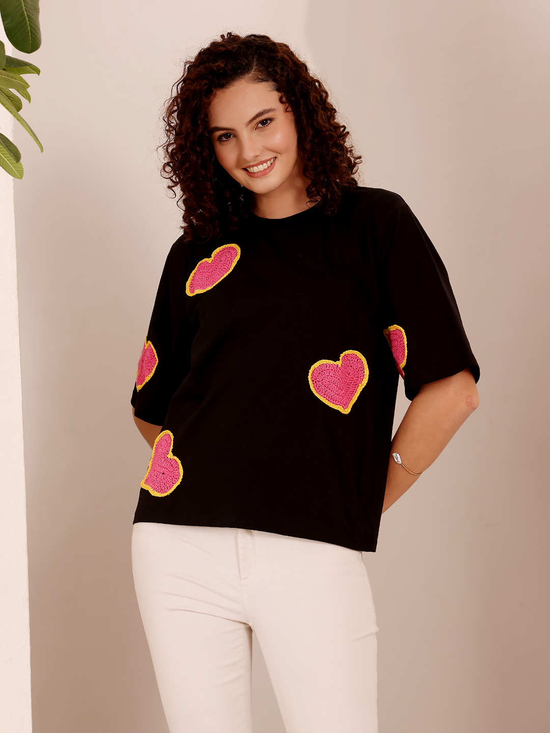 Crochet Heart Appliques Top