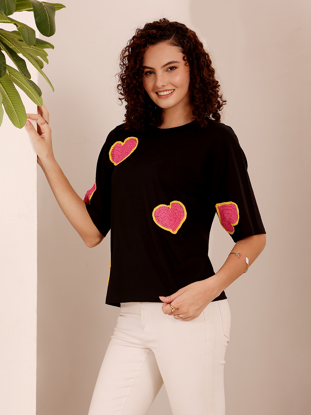 Crochet Heart Appliques Top