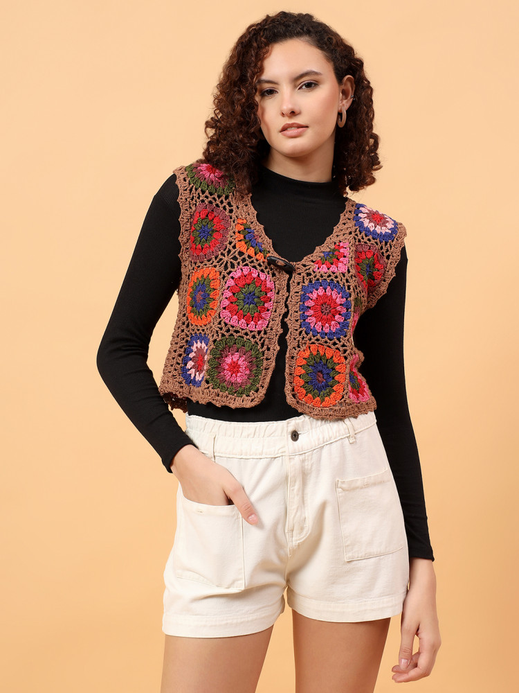 Image of Bohemian Granny Square Top - Multicolor