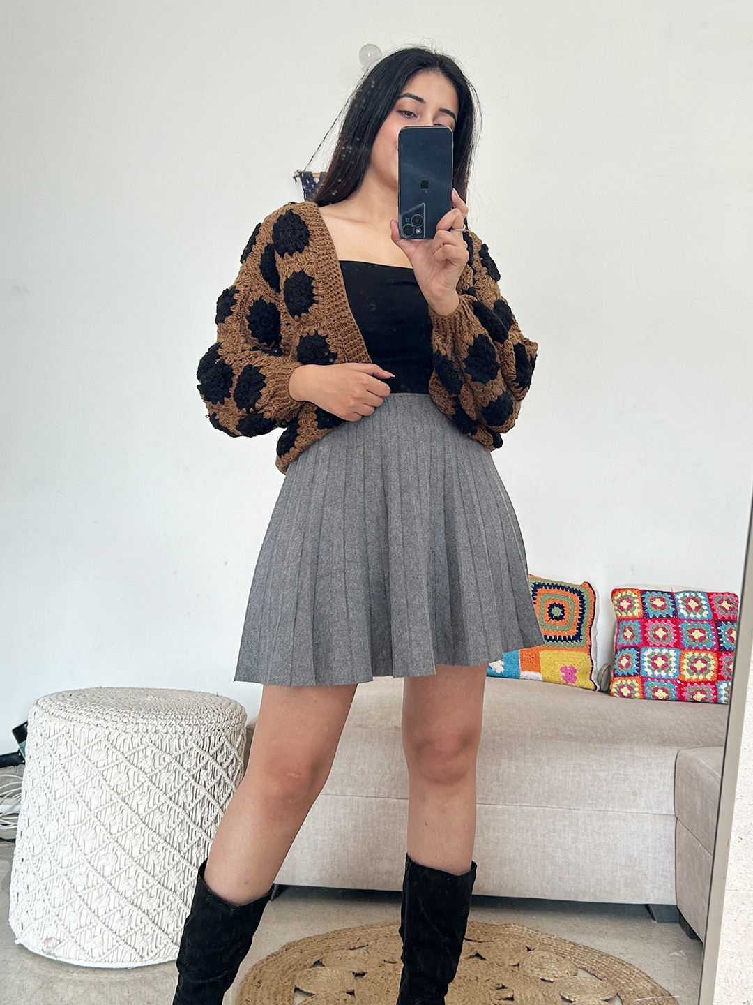 Old Money Granny Square Cardigan - Black