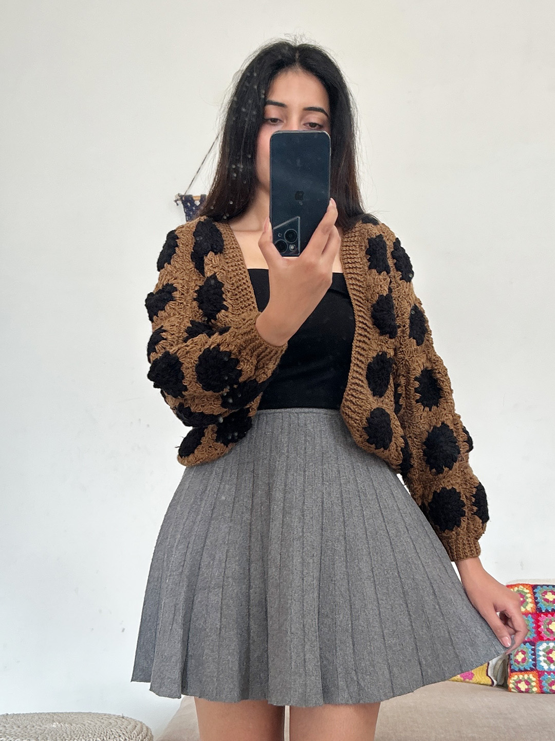 Old Money Granny Square Cardigan - Black