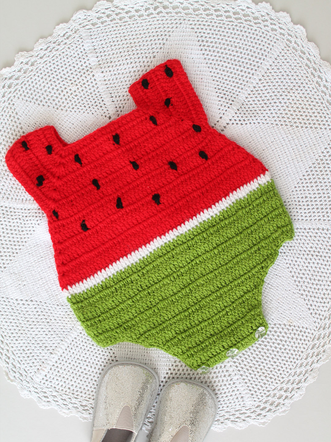 Watermelon Woolen Onesie for Infants - Red and Green