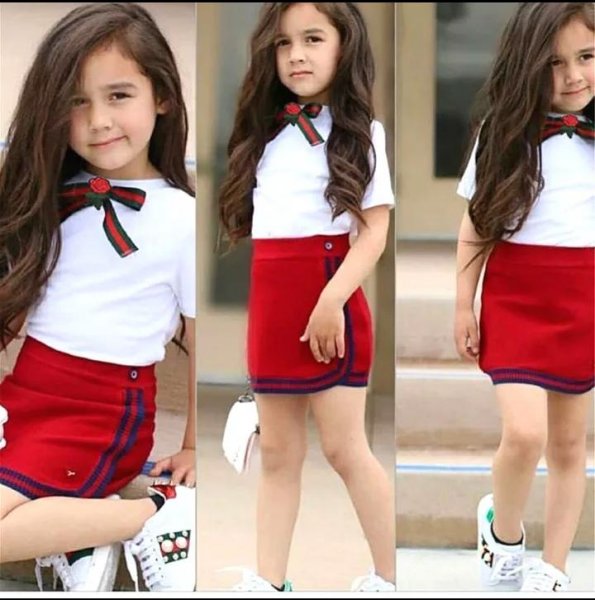 Image of White and Red Pencil Skirt Set