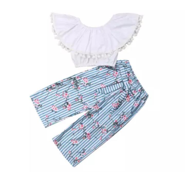 White Frill Lace top With Floral Bottom