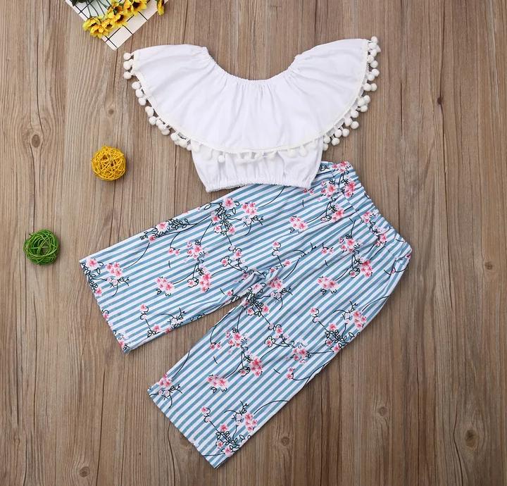 White Frill Lace top With Floral Bottom