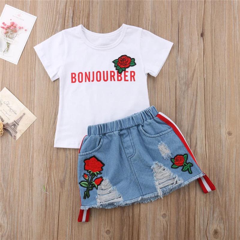 White Top with Denim Skirt
