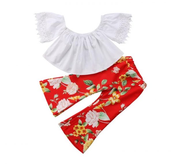 Image of White Top With Red Floral Pant