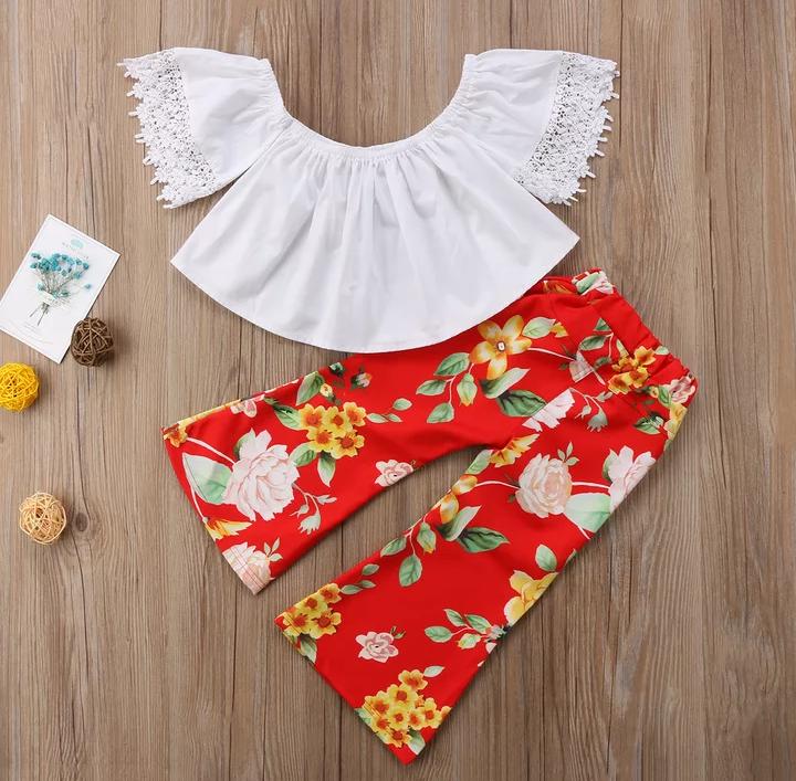 White Top With Red Floral Pant