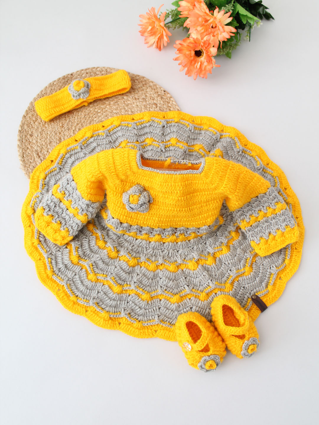 Winterwear Woollen Party Frock for Baby Girl - Bright Yellow
