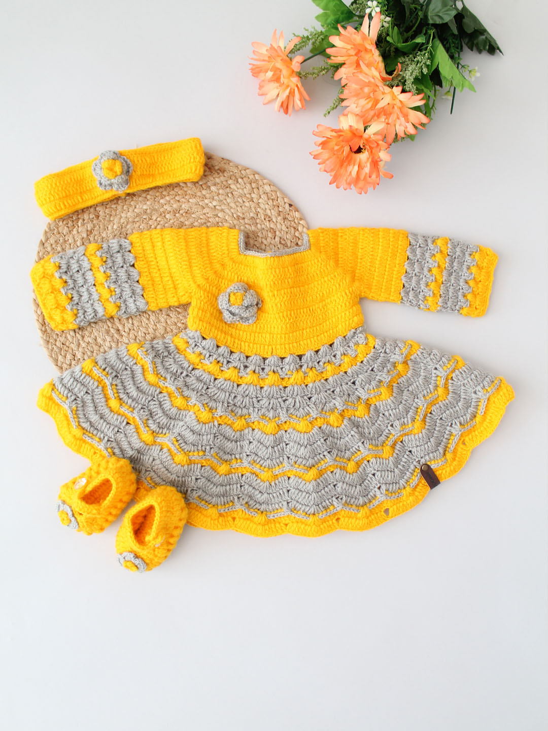 Winterwear Woollen Party Frock for Baby Girl Bright Yellow