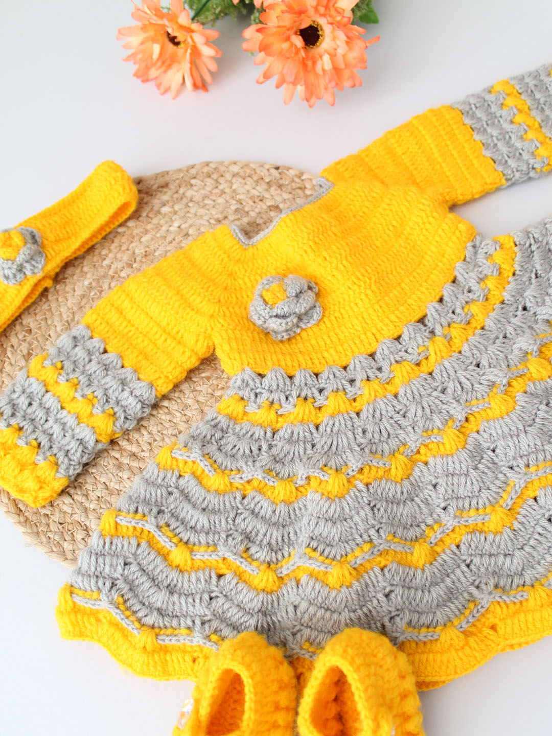 Winterwear Woollen Party Frock for Baby Girl - Bright Yellow