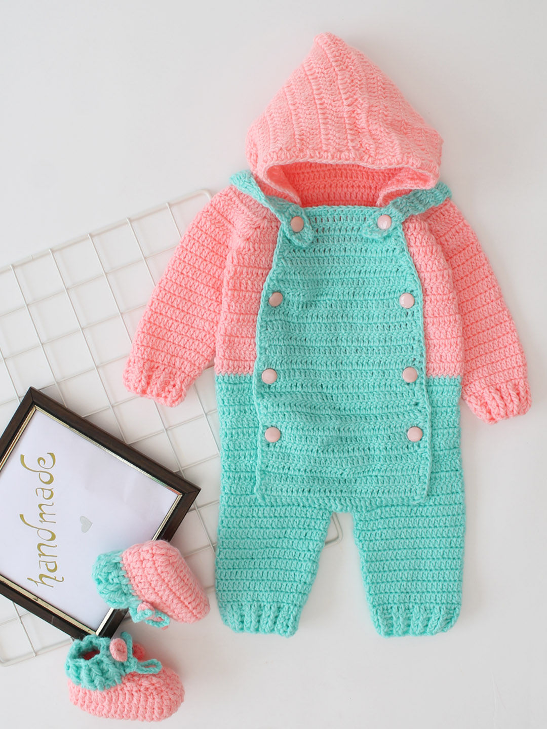 Woolen Front Open Jumpsuit for Infants - Turquoise