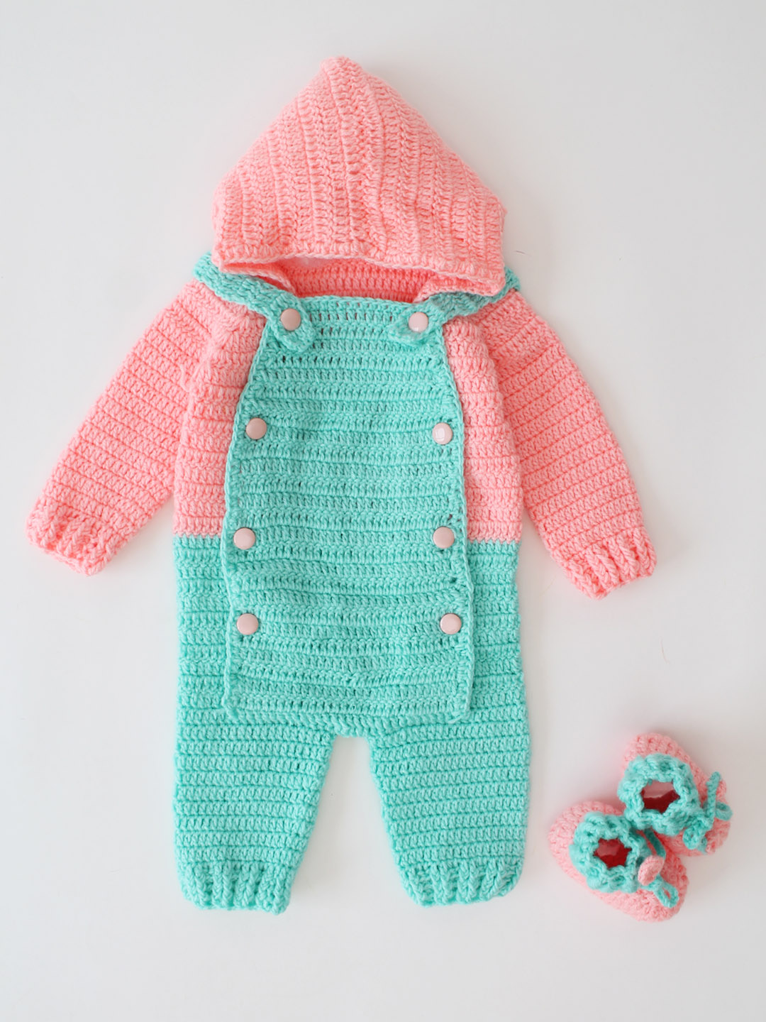 Woolen Front Open Jumpsuit for Infants - Turquoise