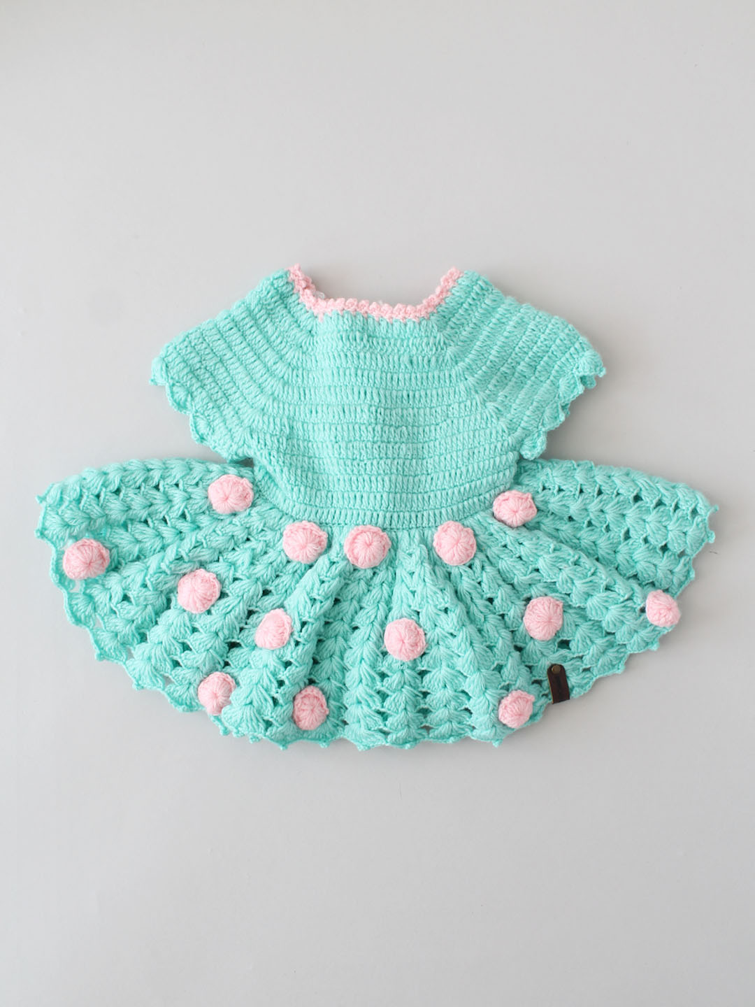 Woollen Frock Set for Newborn with Cap Booties & Bag - Green