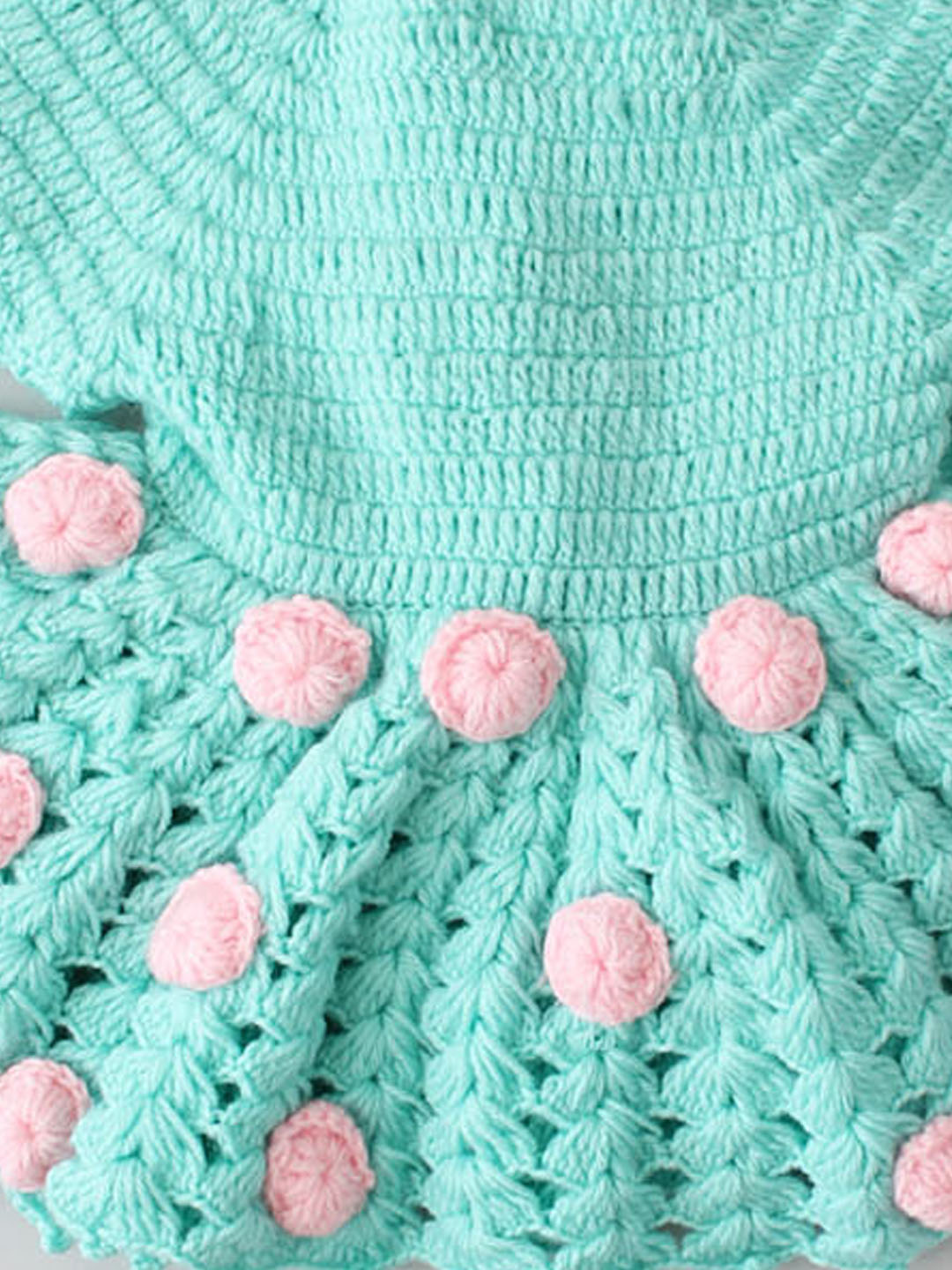 Woollen Frock Set for Newborn with Cap Booties & Bag - Green