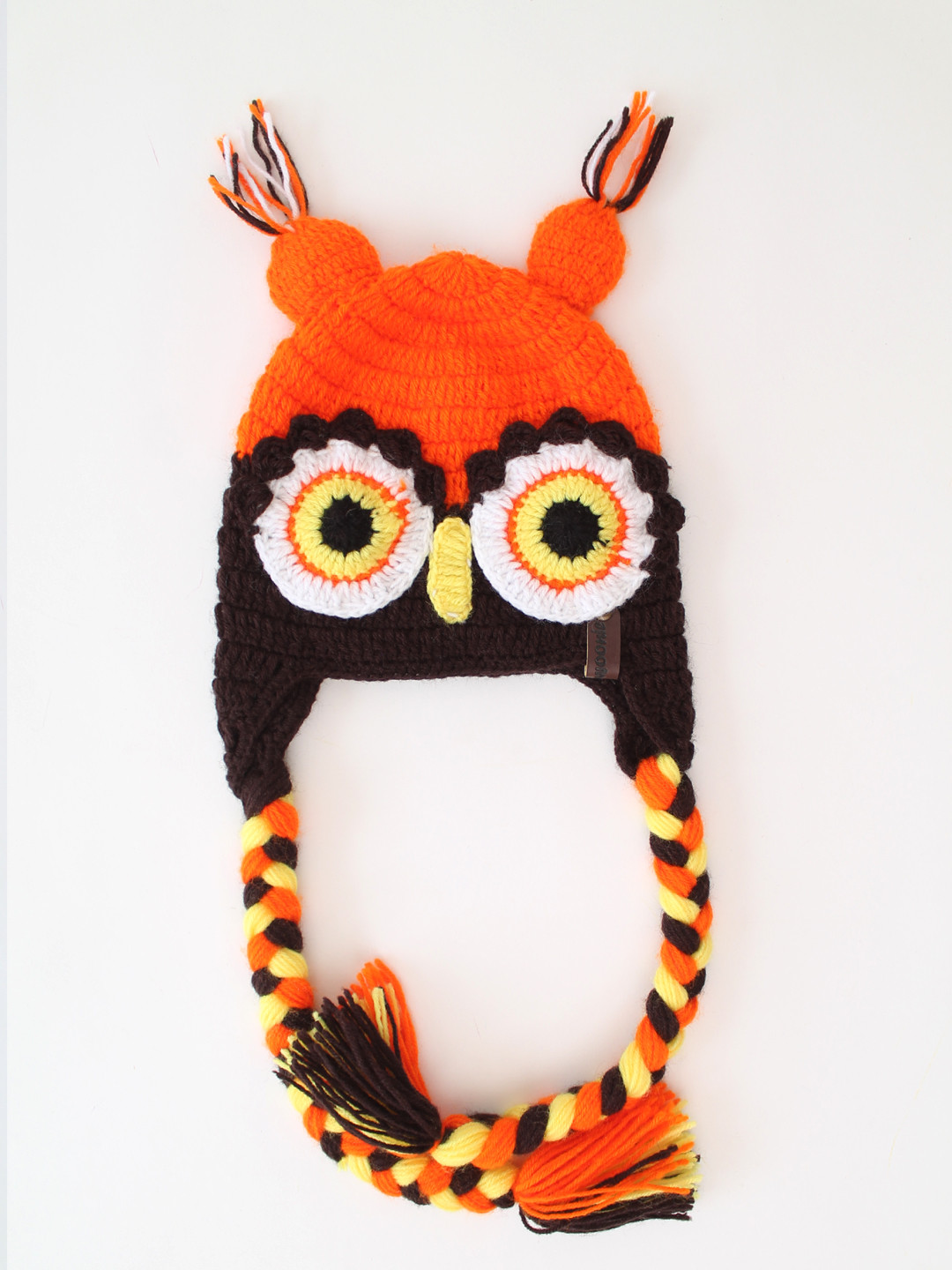Woonie Bird Eyes Detailed Crochet Infants Cap - Orange