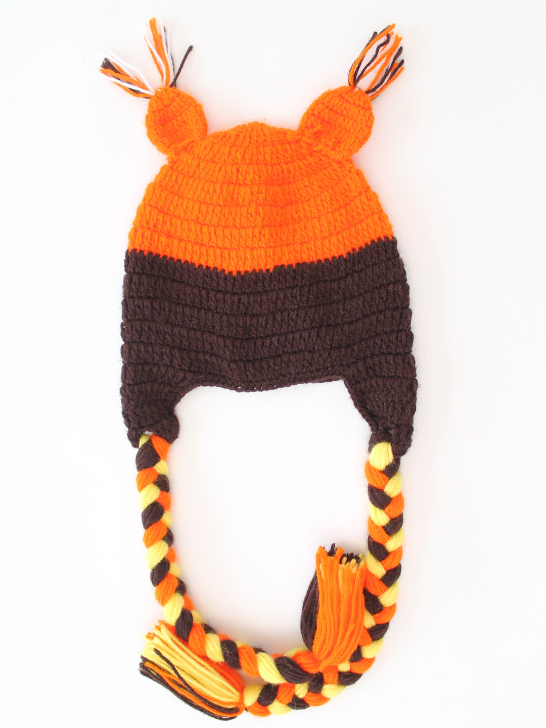 Woonie Bird Eyes Detailed Crochet Infants Cap - Orange
