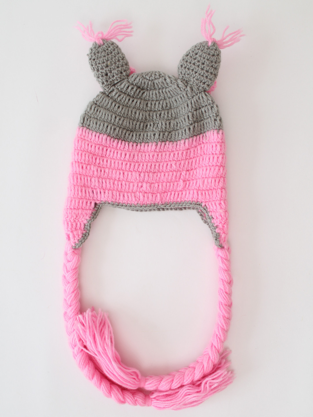 Woonie Bird Eyes Detailed Handmade Woolen Cap - Pink