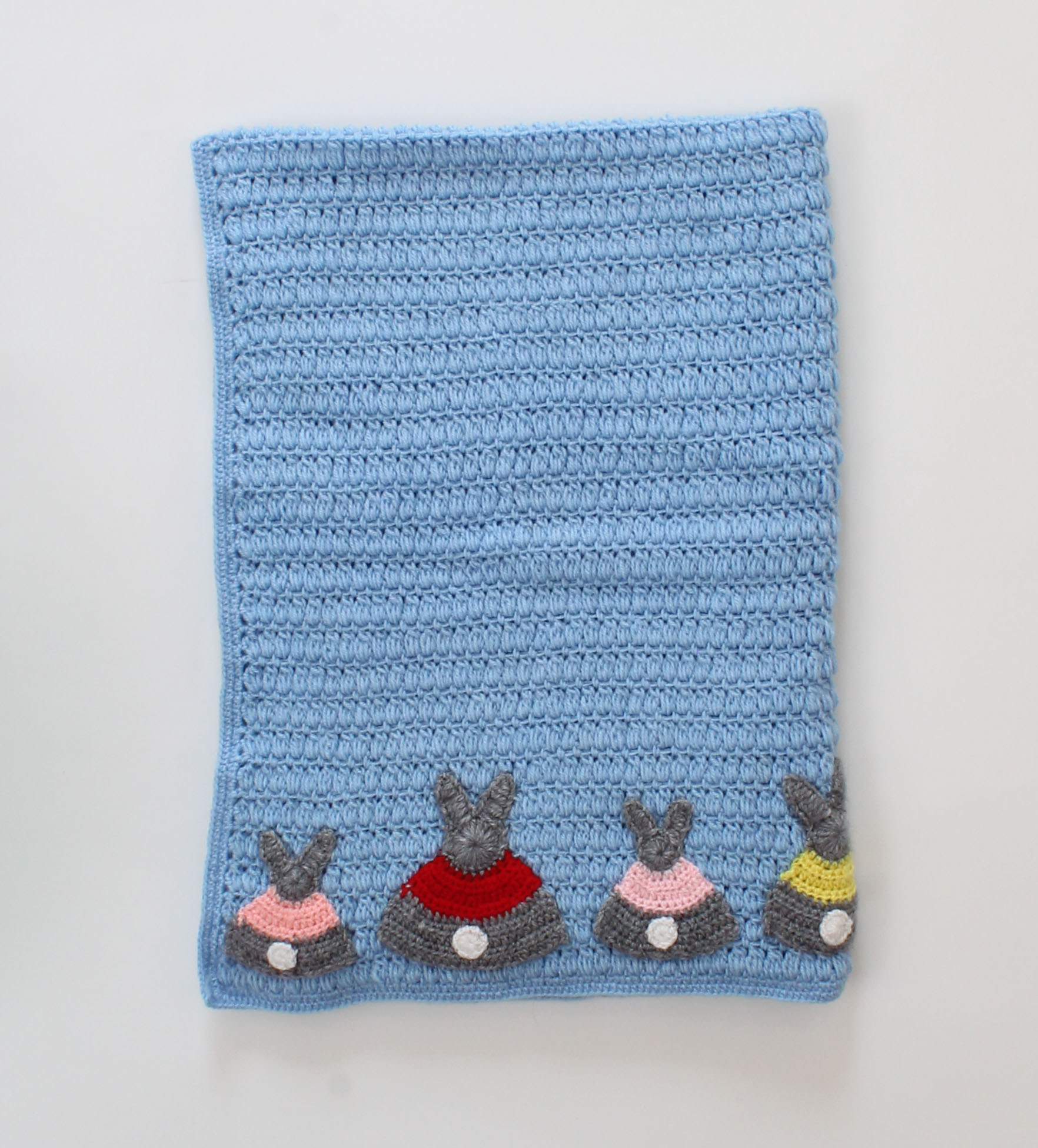 Woonie Blue Bunnies Handmade Crochet Pram Blanket for Kids