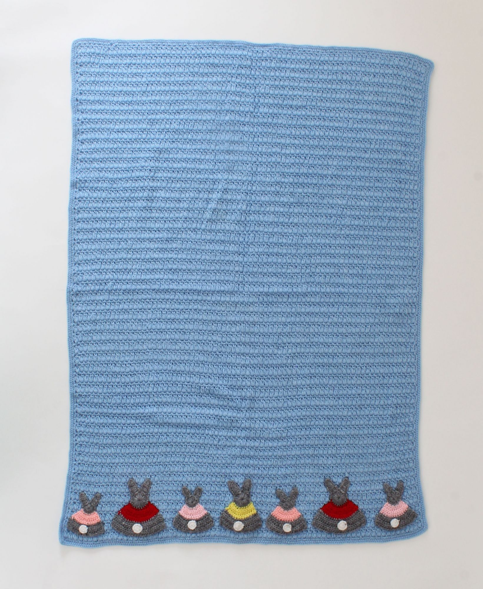 Woonie Blue Bunnies Handmade Crochet Pram Blanket for Kids