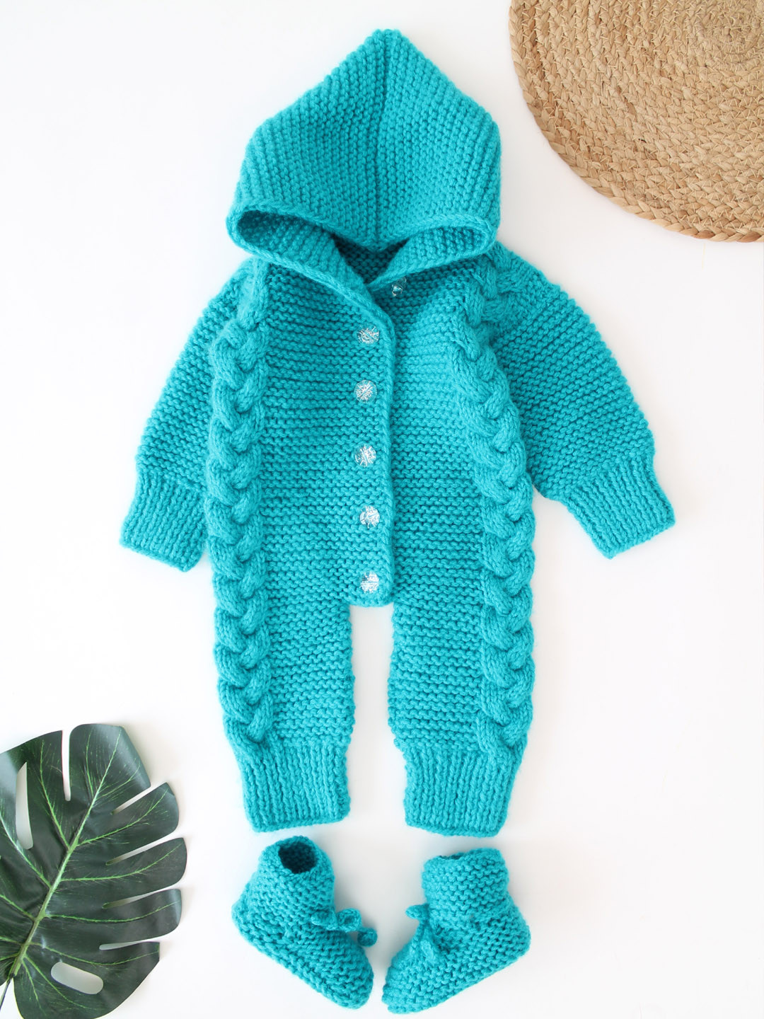 Woonie Cable Design Handknitted Jumpsuit with Booties