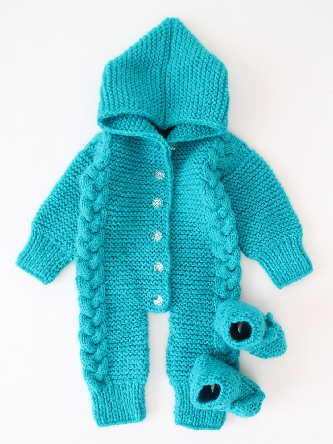 Woonie Cable Design Handknitted Jumpsuit with Booties
