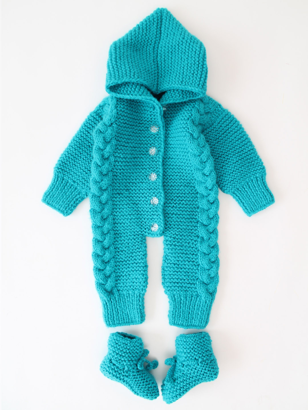 Woonie Cable Design Handknitted Jumpsuit with Booties
