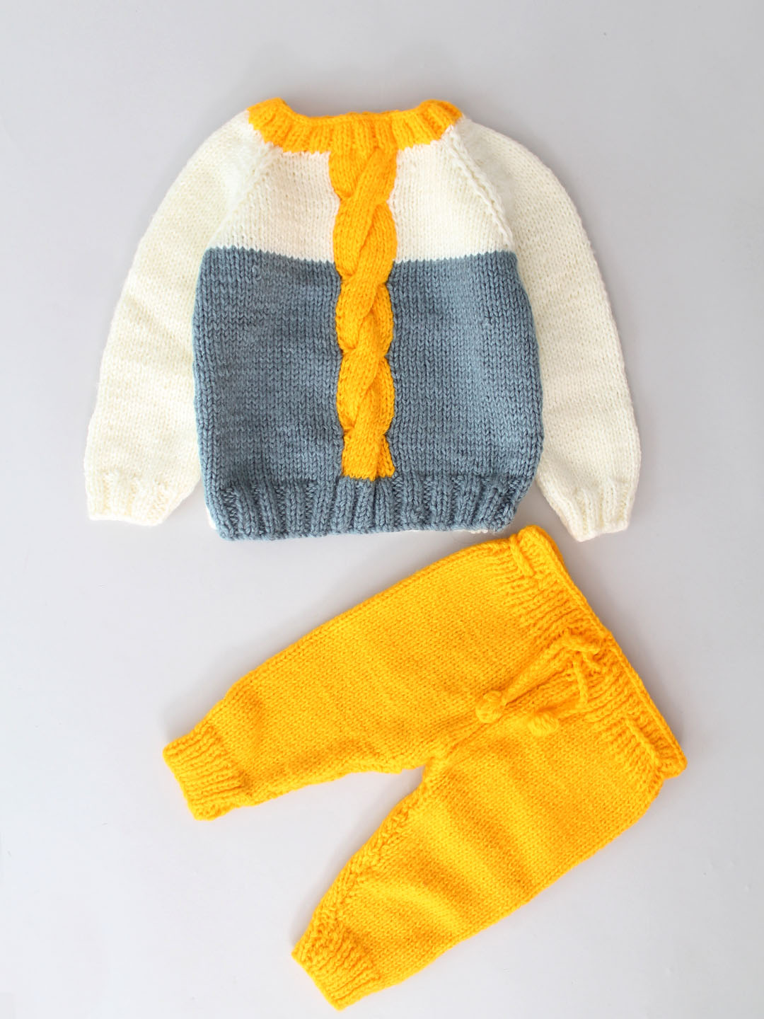 Woonie Cable Knit Sweater and Pants Set - Yellow