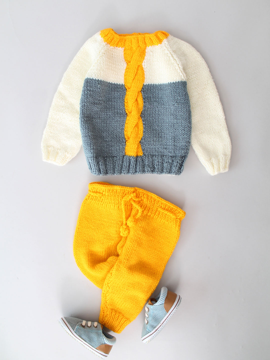 Woonie Cable Knit Sweater and Pants Set - Yellow