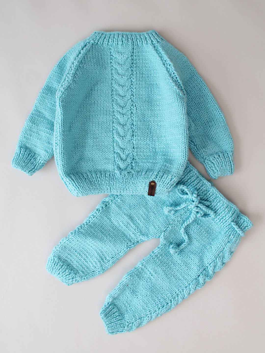 Woonie Cable Knit Sweater with Pants Set - Blue